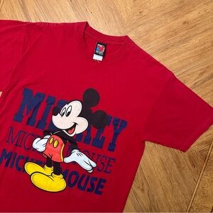 Vintage Disney Mickey Mouse T-Shirt Mens Large Red Made In USA 90s Velva Sheen